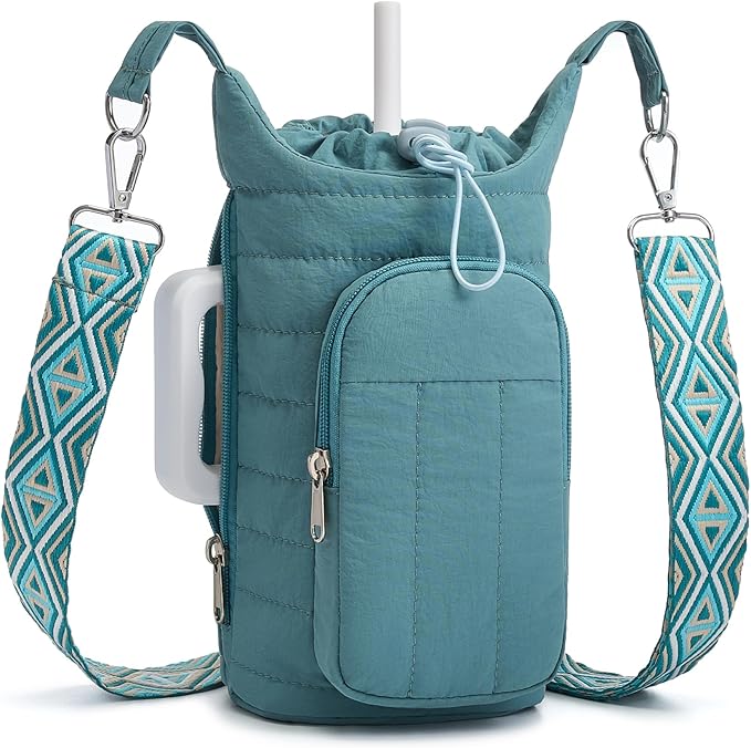 WOOMADA Water Bottle Holder Bag with Strap, 40/32 oz Crossbody Bag Gym Accessories, Sling Purses for Women(Green)