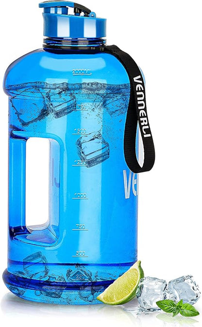 VENNERLI Half Gallon Water Bottle 2.2L Large Sports Water Bottle with Handle 74oz BPA-free Reusable Plastic Water Jugs Leakproof Hydro Bottle for Gym Yoga Travel Camping Cycling Outdoor Sports