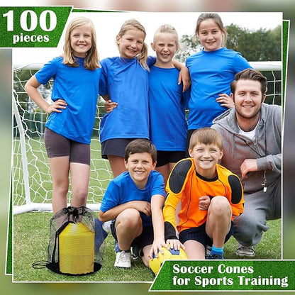 Hanaive 100 Pieces Mini Soccer Cones for Sport Drills 5 Inch Agility Disc Cones with Accessories for Kids Football Training