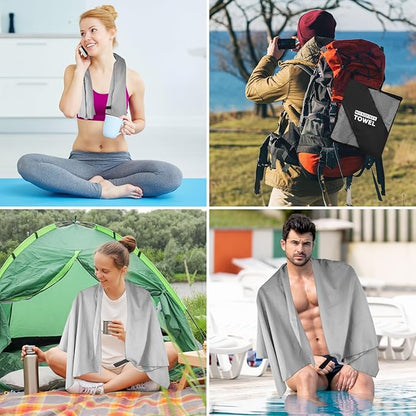 Camping Towel XL Size Microfiber Quick Dry for Men Women Hiking Beach Swimming Pool Travel Body Hot Yoga Mat Towels(Light Grey, 1 Pack XL)