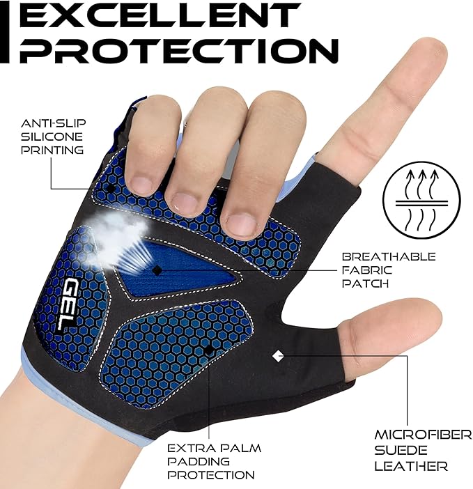 BEAST RAGE Half Finger Cycling Gloves for Men Women, Gel Padded Anti-Slip Shock Absorbing Weight Lifting Gym Gloves Cycle Mountain Bike Gloves for MTB, Biking, Hiking