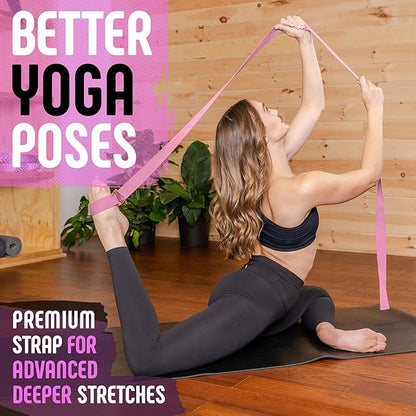 Gradient Fitness Yoga Strap, Friction-Less Easy-Feed Buckle, Super Soft Cotton/Polyester Blend Webbing, Free eGuide. (8 Feet)