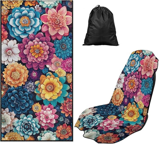 Bulopur Dahlia Floral Sweat Seat Covers for Cars Boho Auto Accessories for Women Girly Athletic Running Towel Car Seat Cover After Gym Surfing Yoga Workout