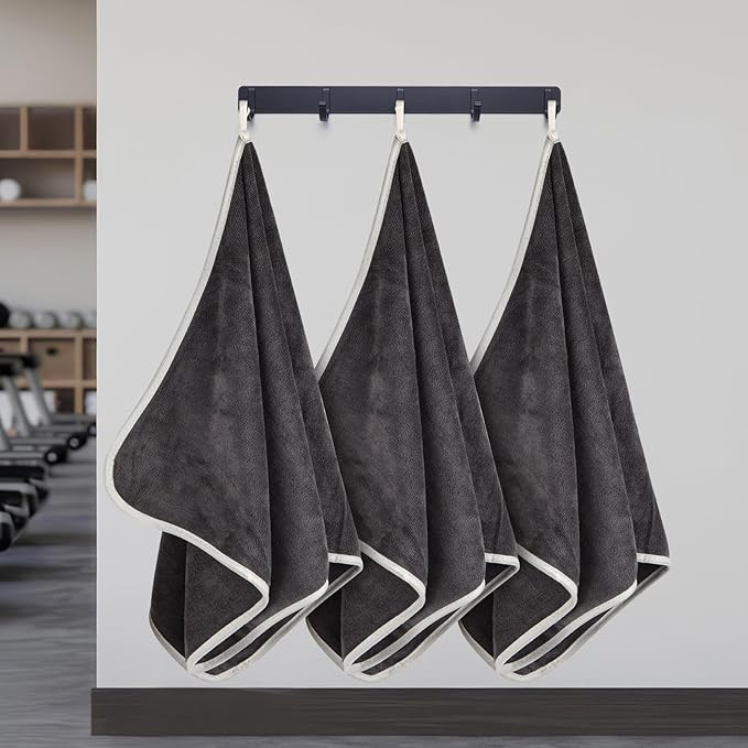 3 Pack Microfiber Gym Towels (14.2" x 30"), Super Soft, Quick Drying, Absorbent Towel for Fitness, Yoga, Swimming, Sports, Workout, Skin-Friendly for Women Men (Grey)