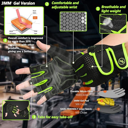 MOREOK Workout Gloves Padded Weight Lifting Gloves for Men/Women, [3MM Gel] Fingerless Grip Gym Gloves Fitness Gloves for Exercise,Hanging,Weightlifting, Cycling, Pull ups, Rowing