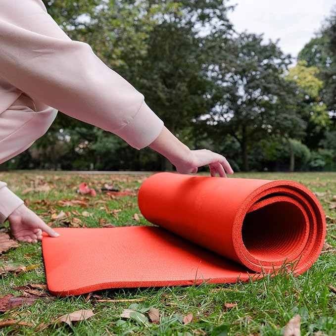 BalanceFrom 71x24 Inches Extra Thick Yoga Mat 1-Inch High-Density Foam – Roll-Up Exercise Pad with Double-Sided Non-Slip Surface and Carrying Strap for Pilates and Home Workouts, Multiple Colors
