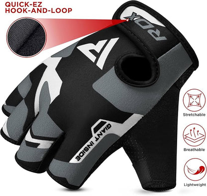 RDX Weight Lifting Gloves Gym Fitness Workout, Anti Slip Padded Palm Elasticated Strength Training Equipment Men Women Half Finger Exercise Bodybuilding Calisthenics Cycling Rowing Climbing