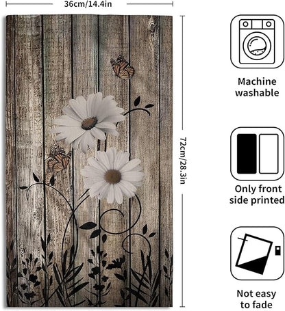 Retro Barn White Daisy Hand Towels Rustic Flower Butterfly Dark Brown Wooden Farmhouse Absorbent Kitchen Towels Spring Vintage Sunflower Floral Quick Dry Microfiber Dish Towels For Kitchen Face Towel