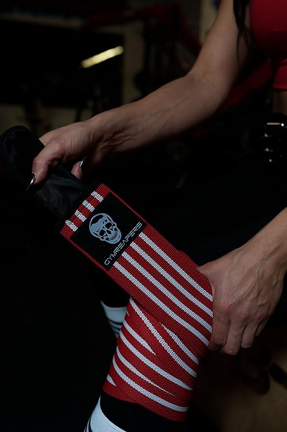 Gymreapers Knee Wraps for Squats and Powerlifting 72 Inch Compression Wraps with Strap for Men & Women Weightlifting Support