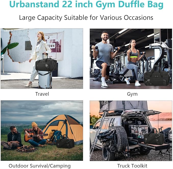 Urbanstand Gym Bag for Men - 50L Black Large Duffel Bag with Shoe Compartment, Weekender Carry On Duffle Bag for Travel, Sports, Fitness & Workout
