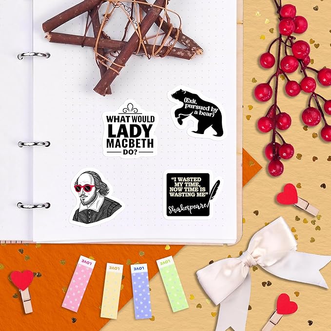 100Pcs Shakespeare Stickers Vinyl for Water Bottles, Literature Stickers Bulk - Shakespeare Gifts - Poetry Party Supplies - Gift for Women & Men