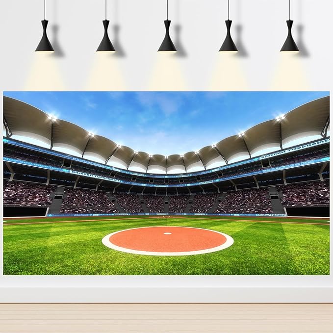 Baseball Backdrop Baseball Green Field Stadium Photography Background Sports Game Decorations Newborn Boy Children Portrait Photo Booth Festival Event Shooting Family Studio Props Vinyl 20x10ft