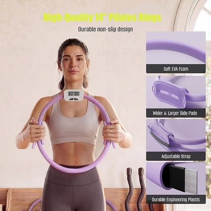 Pilates Kit with Rep Counter Ring for Home Workouts, Includes Pilates Ball, Resistance Bands & Grip Socks, Full Body Workout Set for Women, Beginner-Friendly