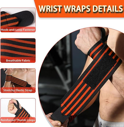 Wrist Wraps for Weightlifting 18" Professional Gym Wrist Straps for Lifting with Heavy Duty Thumb Loop Support for Powerlifting,Bench,Cross Training, Elastic Wrist Brace for Men Women Work Out