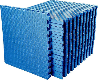 BalanceFrom Puzzle Exercise Mat 1" Thick, EVA Interlocking Foam Floor Tiles for Home Gym, Mat for Home Workout Equipment, Floor Padding for Kids, Blue, 24 in x 24 in x 1 in, 72 Sq Ft - 18 Tiles
