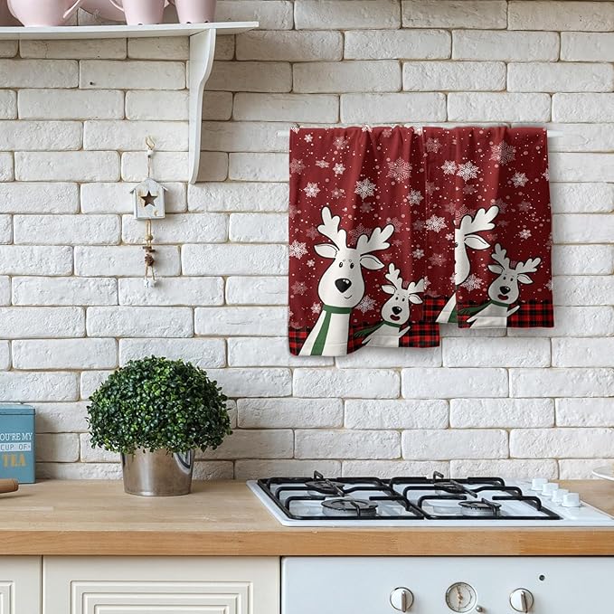 Winter Cute Deer Hand Towels Set of 2 Merry Christmas Red Black Red Buffalo Plaid Moose Elk Snowflake Decor Kitchen Towels Happy Holiday Red Dish Towel Super Soft Tea Towels for Bathroom Gym Spa