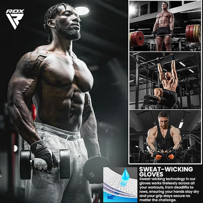 RDX Weight Lifting Workout Gloves with Wrist Support, 50 CM Long Wrist Straps, Anti Slip Padded Palm, Breathable Gym Grip for Fitness Training Powerlifting, Men Women Bodybuilding Exercise