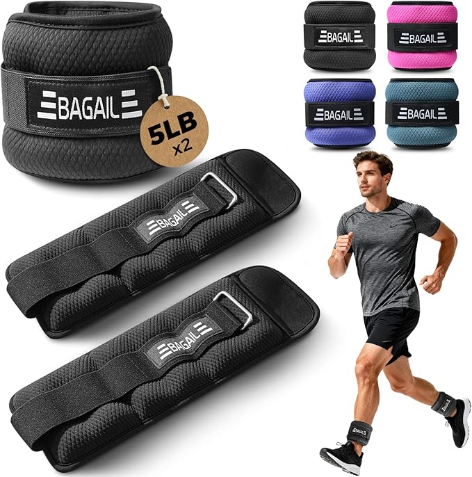BAGAIL Ankle Wrist Weights for Women & Men, One Pair of 1/2/4/6/8/10 LBS Wearable Leg Arm Weights with Sleek Design & Secure Fit for Walking, Running, Pilates, Home Fitness & Physical Therapy