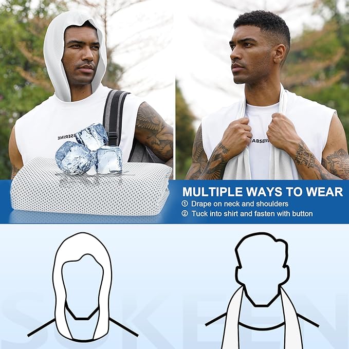 Sukeen Cooling Hoodie Towel, Cooling Towels for Neck and Face Quick Drying Absorbent, UV Protection Cooling Neck Wraps, Sport Workout Camping Cycling Cooling Towel