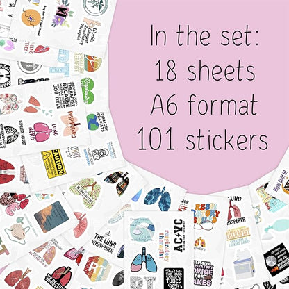 BulbaCraft 100Pcs Respiratory Therapist Stickers, RT Sticker for Water Bottle and Laptop - Respiratory Therapy Party Supplies & Decorations, Lung Waterproof Vinyl Medical Decals, Gifts for Women & Men