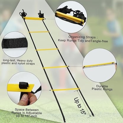 20ft Adjustable Agility Speed Ladder Training Ladder with Carry Bag - Soccer, Speed, Football Fitness Feet Training - Agility Training Equipment for Footwork Drills