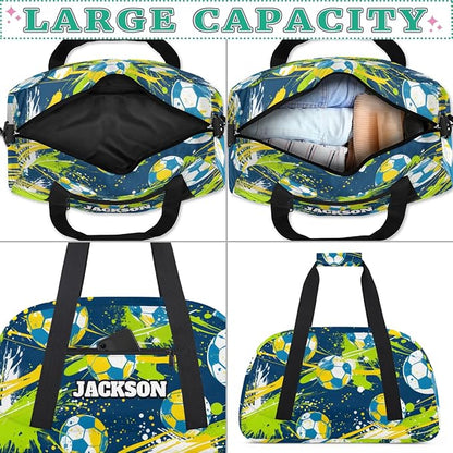 Custom Name Soccer Gym Duffel Bags for Kids Boys, Personalized Sport Travel Bags for Weekender Overnight Training