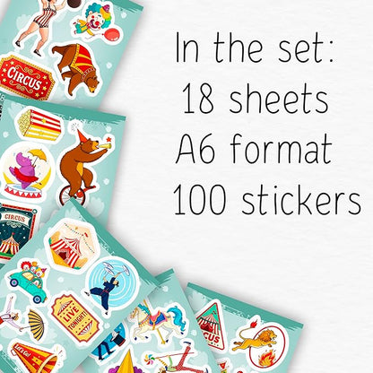 100Pcs Circus Stickers for Water Bottle, Laptops, for Scrapbooking - Сircus Theme Party Decor & Favors - Carnival, Clown Stickers - Gift for Women & Men