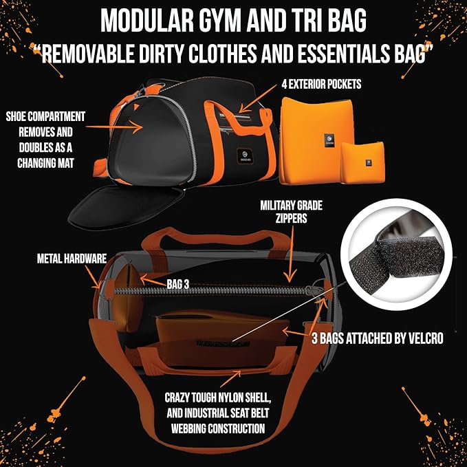 Modular Gear and Gym Bag for Cyclist, Runners, Yoga, and General Outdoors. (Black on Black)