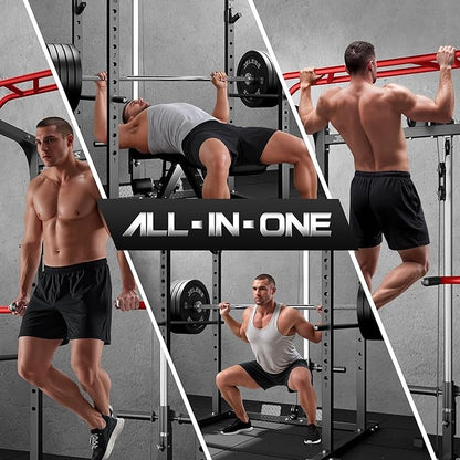 S11 Power Cage, 2000LB Multi-Function Power Rack with LAT Pulldown, Squat Rack with Adjustable Pulley System and Training Attachments, Weight Rack for Home Gym