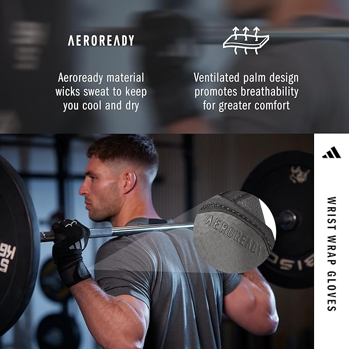 Adidas Wrist Wrap Training & Weightlifting Gloves, Fingerless Workout Gloves