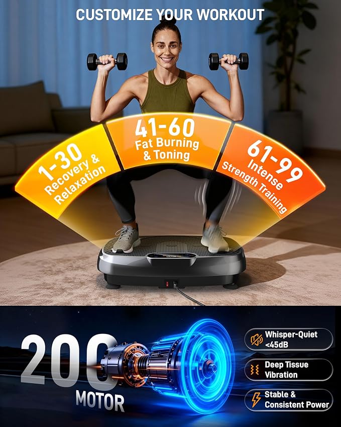 Vibration Plate Exercise Machine for Weight Loss and Lymphatic Drainage - 330lb Vibrating Platform for Home Gym Workout with Speaker, Full Body Shaker Fitness Equipment with 2 Bands for Women and Men