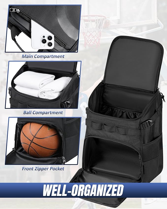TRAILKICKER Basketball Bag Backpack with Ball Holder Multi-Sport Backpack for Soccer Volleyball Football Baseball Helmet