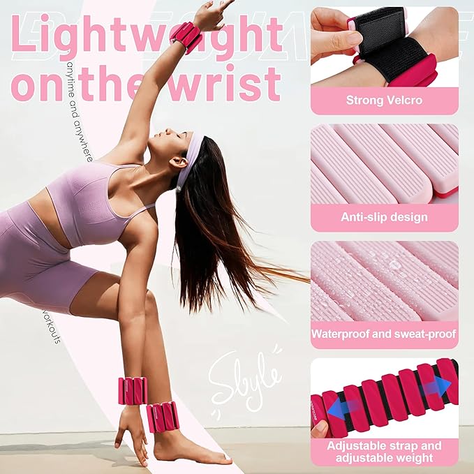 Ankle Weights Set of 2 (1 lb/2 lb Each) for Women Men Adjustable Wrist Bracelet for Home Gym Weighted Bangles Wristbands Leg Arm Weights for Walking Swimming Running Pilates Yoga Gym
