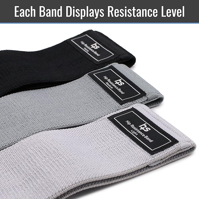 Healthsmart Fabric Resistance Bands, Targets Abs, Glutes, Quads, Calves, Hamstrings, 3 Bands with Variable Resistance Levels, Minimum 15lbs and Maxes at 70lbs, Travel Case & Exercises Included