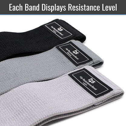 Healthsmart Fabric Resistance Bands, Targets Abs, Glutes, Quads, Calves, Hamstrings, 3 Bands with Variable Resistance Levels, Minimum 15lbs and Maxes at 70lbs, Travel Case & Exercises Included