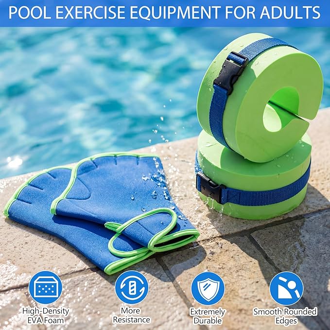 Water Aerobics Set for Aquatic Exercise 1 Pair Swimming Glove 2 Pcs Foam Swim Aquatic Cuffs Water Weights Pool Resistance Fitness Equipment for Swimming Training Workouts