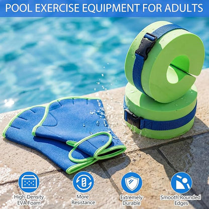 Water Aerobics Set for Aquatic Exercise 1 Pair Swimming Glove 2 Pcs Foam Swim Aquatic Cuffs Water Weights Pool Resistance Fitness Equipment for Swimming Training Workouts