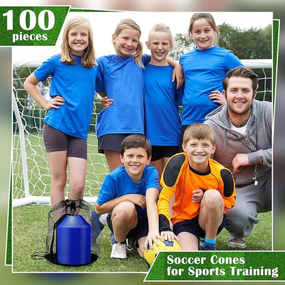 Hanaive 100 Pieces Mini Soccer Cones for Sport Drills 5 Inch Agility Disc Cones with Accessories for Kids Football Training