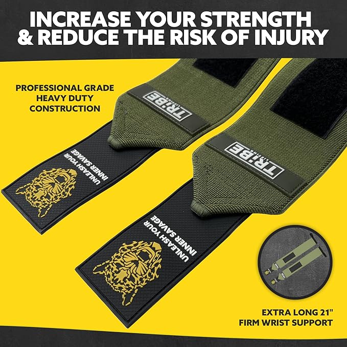 Tribe Lifting Heavy Duty Wrist Wraps & Lifting Straps for Weightlifting - Wrist Straps for Weightlifting Men with Silicone Grip & Padding - Gym Wrist Wraps and Lifting Straps