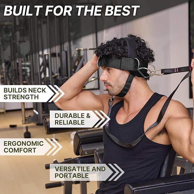 【GurZinn】 Neck Harness Trainer - Adjustable 40" (100cm) Heavy Duty Rope & Neoprene Padding | Improve Neck Strength & Reduce Neck Pain | Gym & Home Use