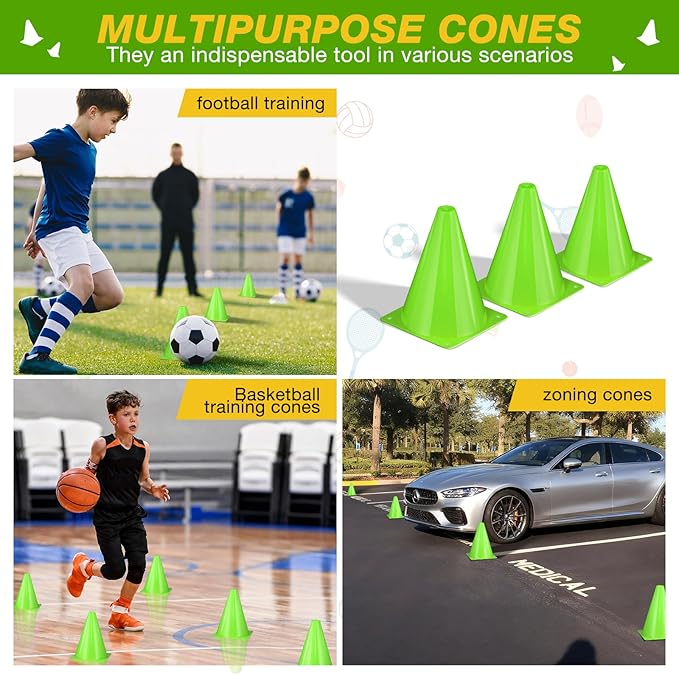 36pcs Cones 7 Inch Soccer Cones and Plastic Traffic Cones, Durable Cones for Sports Training, Ideal for Soccer, Basketball, Football, Skating, and Agility Drills Practice