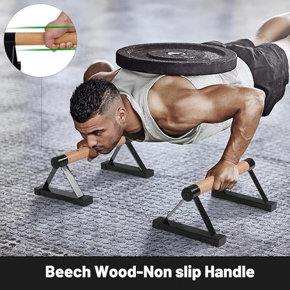 Parallettes Bars, 16 INCH Solid Wood Push Up Bars with Anti-Slip Grip for Calisthenics, Handstand, Floor Workouts, Sturdy Metal Bracket Supports Up to 600 lbs for Home Gym, CrossFit & Fitness Training