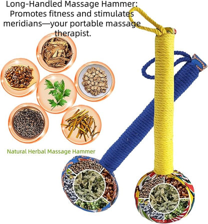 Mugwort Massage Hammer, Back Massager Hammer， Pain Relief Massager for Neck, Back, Shoulder & Body - Handheld Percussion Therapy Tool with US Design Patent,(Blue and Yellow…)