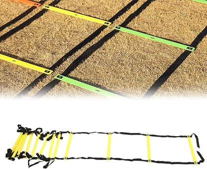 Fixed Agility Ladder for Football Soccer Training, Speed Footwork Ladder with 12 Rungs 6M, Bright Color Non - Slip Rope Ladder for Sports Drills and Group Exercise
