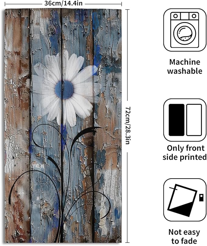 Rustic Daisy Bathroom Hand Towels Set of 2 Blue Brown Floral Farmhouse Fingertip Towels for Bathroom Spring Botanical on Wooden Decorative Absorbent Soft Kitchen Towels for Home Spa Gym Hotel