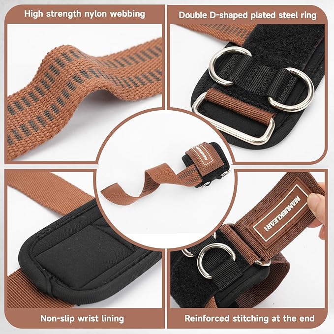 MANUEKLEAR Non-Slip Wrist Straps for Weightlifting Deadlifting, Gym Lifting Straps with D Rings for Cable Machine Workout, 10mm Neoprene Padded Weight lifting Wrist Wraps for Men Women