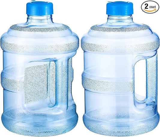 Bokon 2 Pieces gallon water jugs Round Plastic Water Bottle with Handle Screw Cap Reusable Large Capacity Bottle for Camping Outdoor Travel Gym Use
