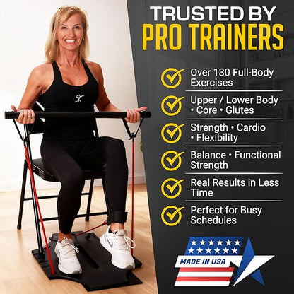 Portable Home Gym Resistance Band Board with Bar – Full Body Workout System for Strength Training, Fitness, Toning, Core, and Low Impact Exercise – Compact All-in-One Workout Platform with Bands