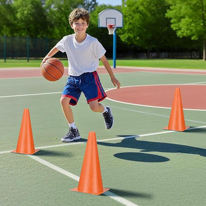 12 Inch Durable Cones,12pcs Versatile Plastic Traffic Cones and Soccer Cones for Sports Training,Agility Drills,Parking Safety,Basketball Training,Football Training.