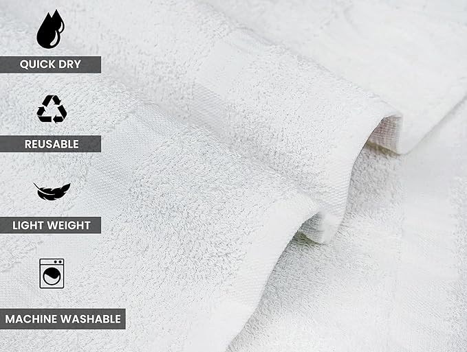 ZUPERIA White Bath Towels Bulk 60 Pack (20 x 40 Inches) - 100% Cotton Economy Light Weight Towels for Commercial Use - Quick Dry, Ultra-Soft, and Absorbent Bulk Towels